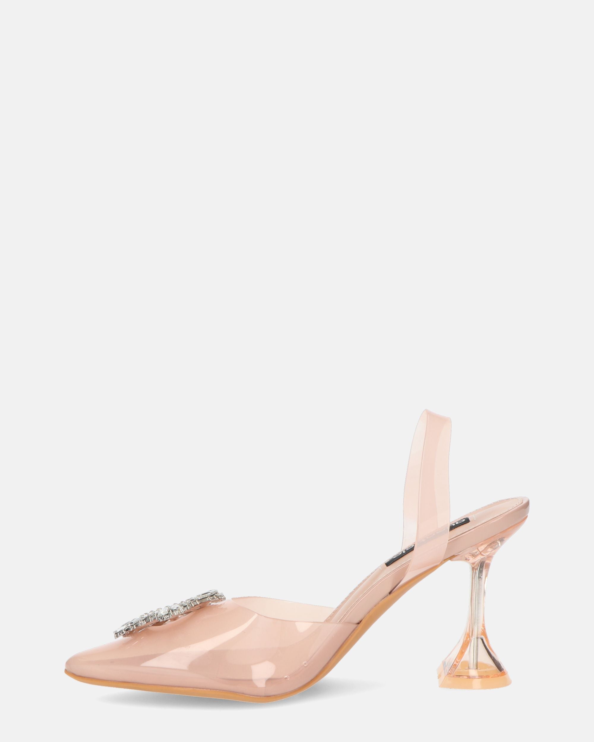 KENAN - scarpe in perspex rosa con decorazione di gemme in punta