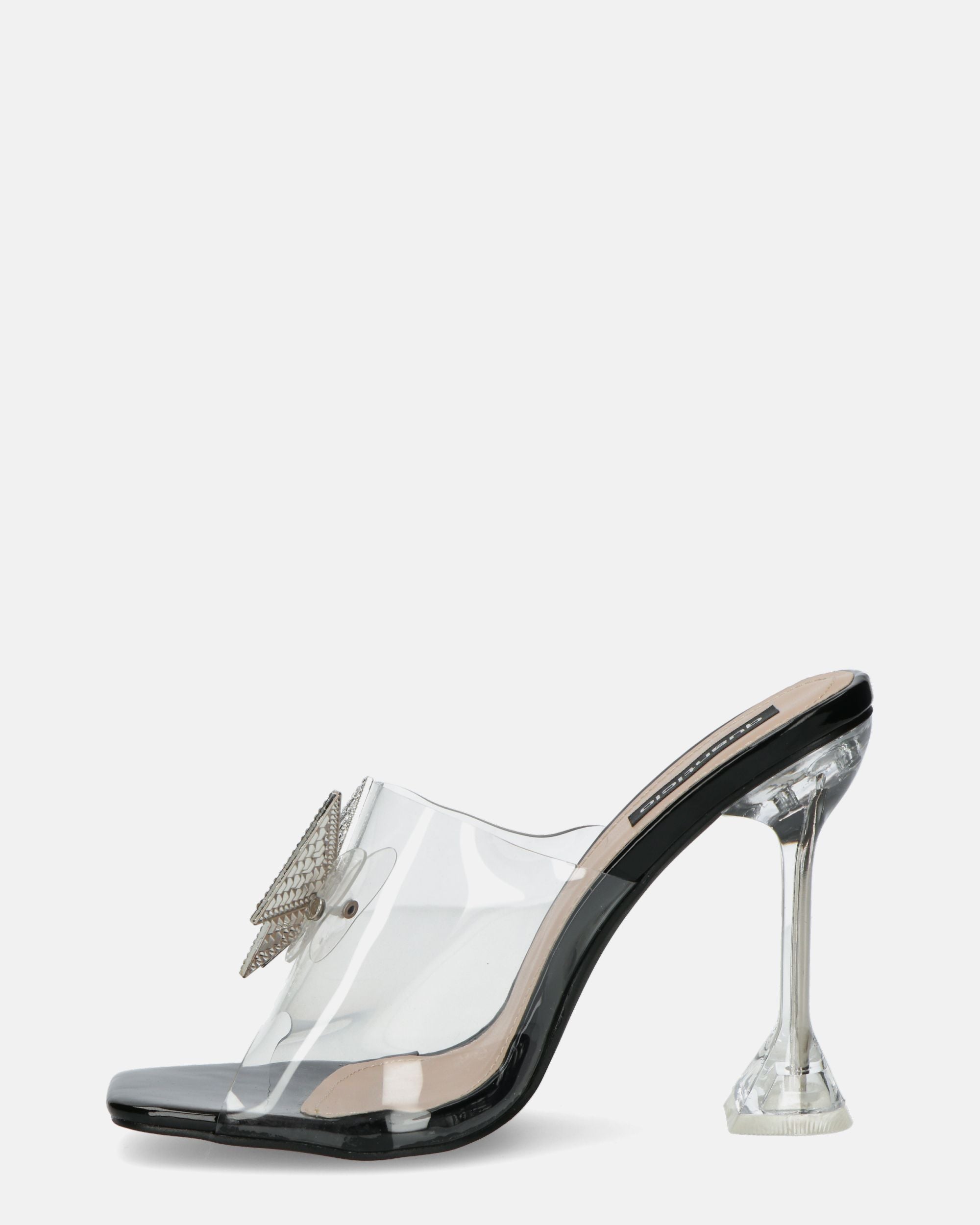 DAKOTA - scarpe nere in perspex con tacco e farfalla di gemme in punta