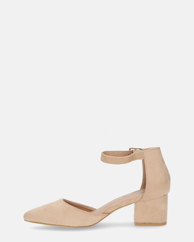 GINNY - sandalo in camoscio beige con tacco