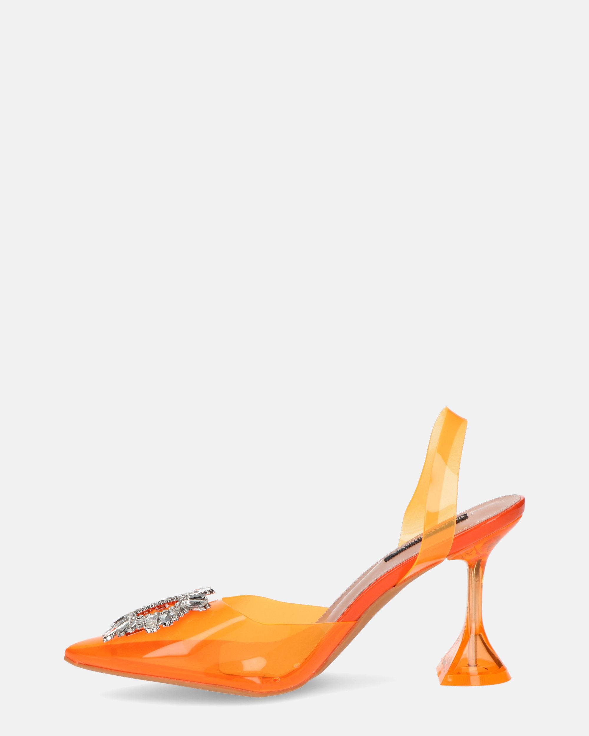 KENAN - scarpe in perspex arancio con decorazione di gemme in punta