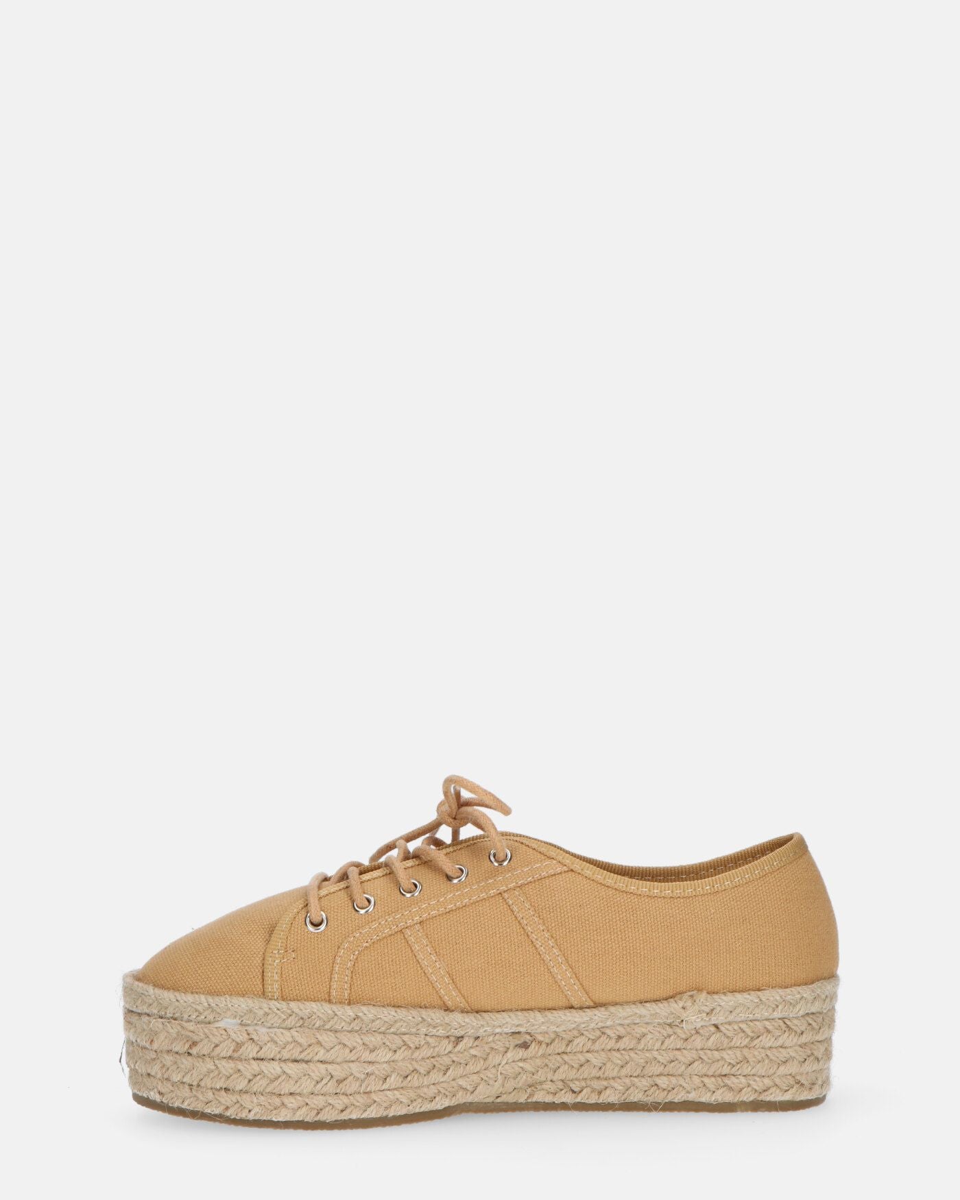 DESTINY - espadrillas in tela beige con plateau in paglia