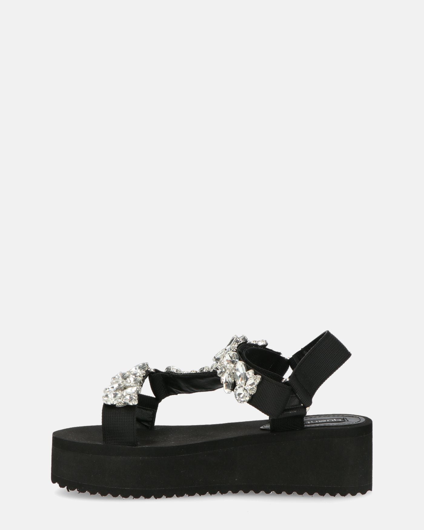 LIZIE - sandalo con plateau in camoscio nero e gemme