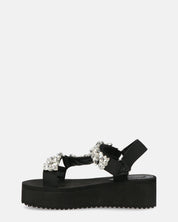 LIZIE - sandalo con plateau in camoscio nero e gemme