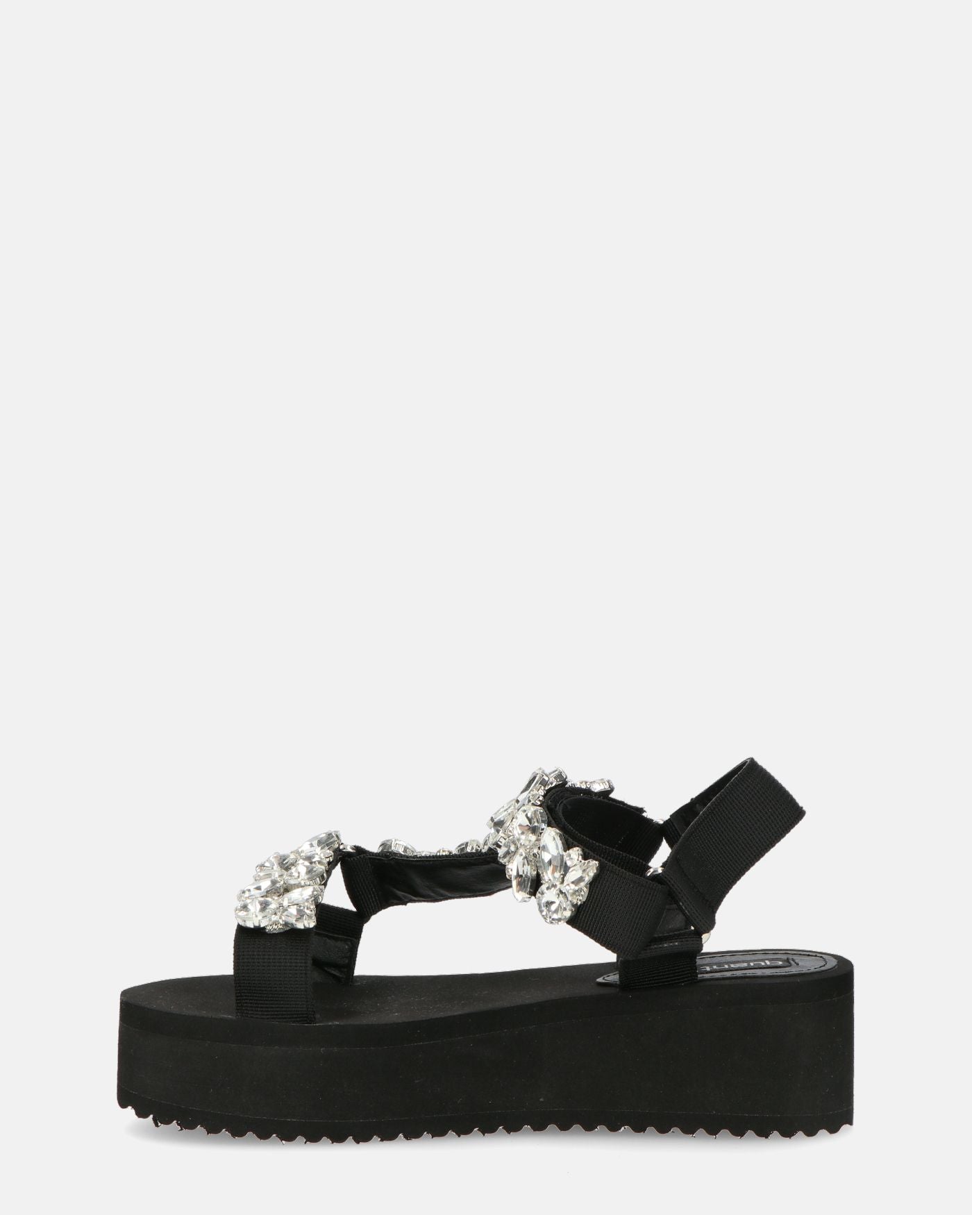 LIZIE- sandalo con plateau in camoscio nero e gemme