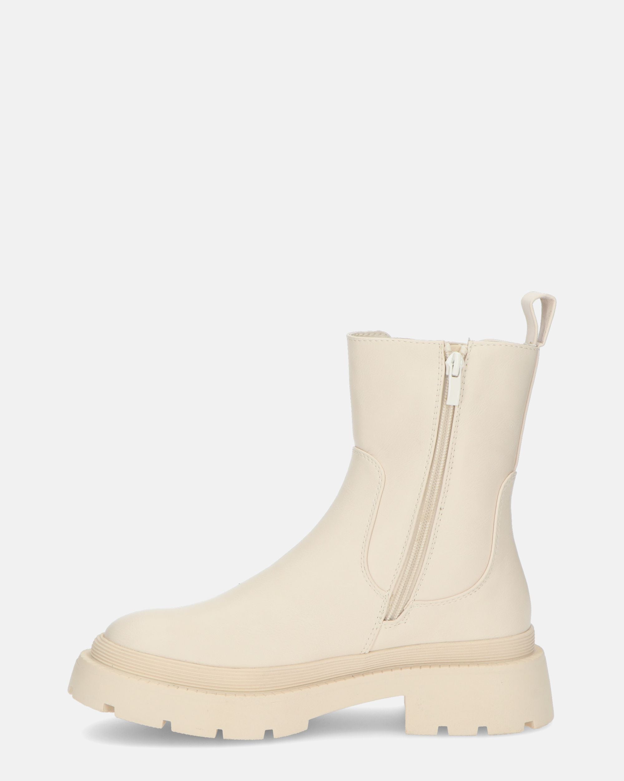 HELGA - stivaletti beige con tessuto elastico laterale