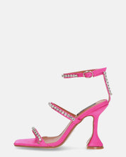 TAHLA - sandalo con tacco rosa e gemme in silver