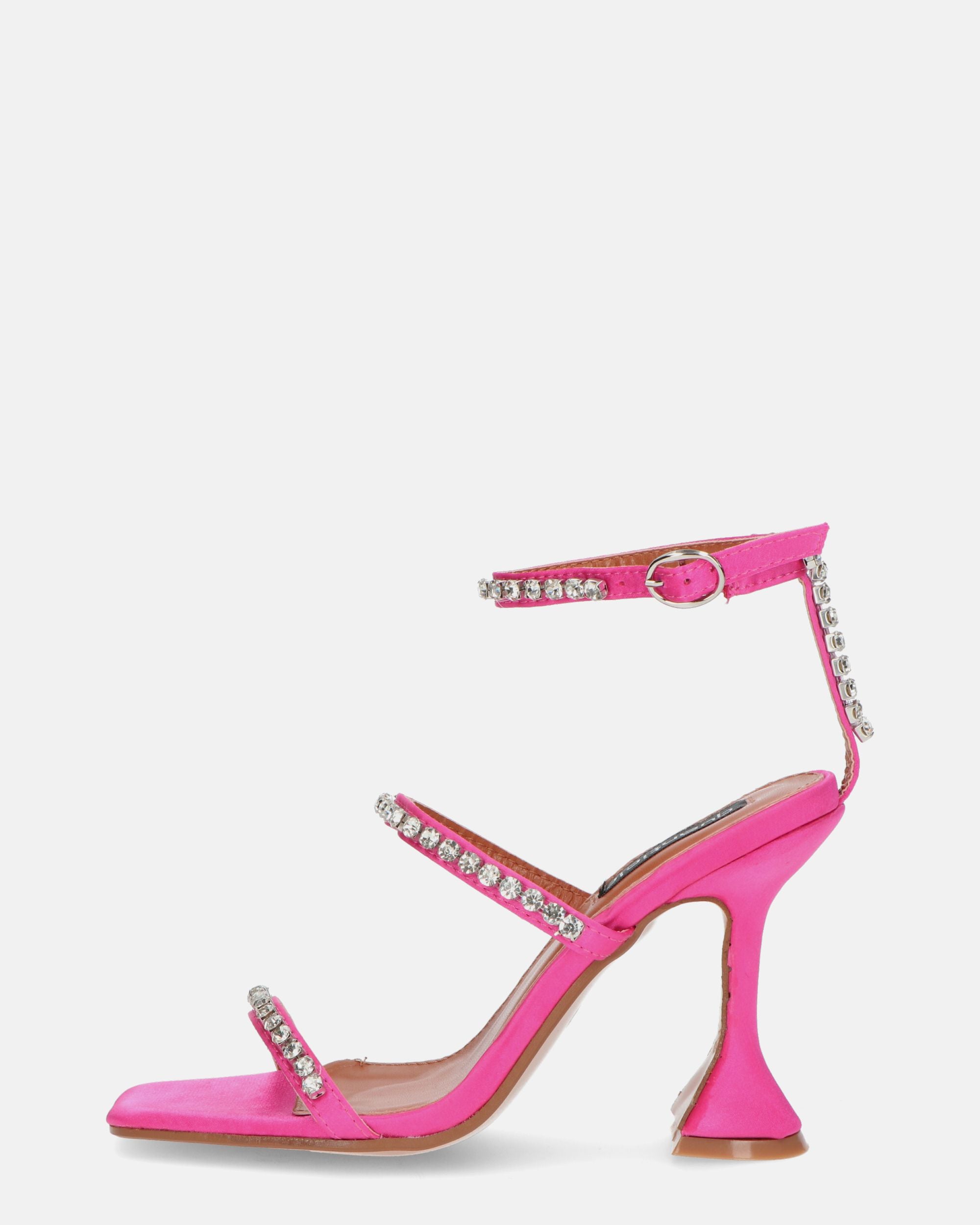 TAHLA - sandalo con tacco rosa e gemme in silver