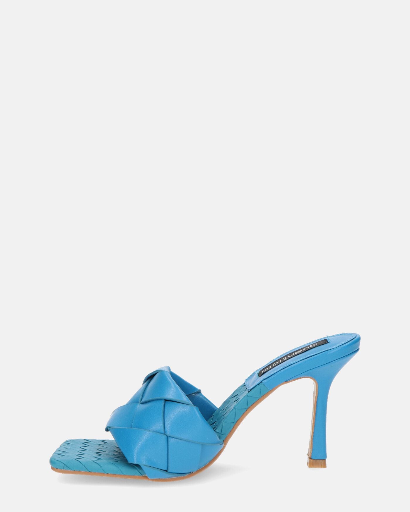 ENRICA - sandalo in pelle blu intrecciata con tacco