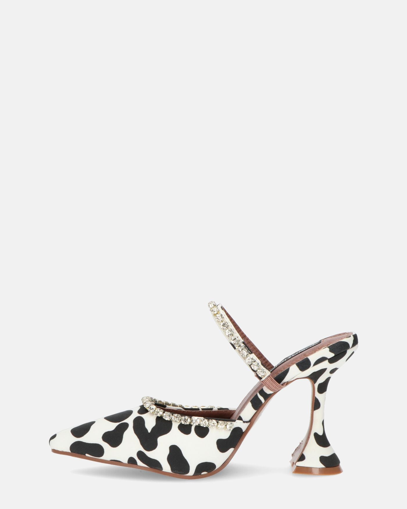 PERAL - scarpa con tacco in leopardato bianconero con gemme