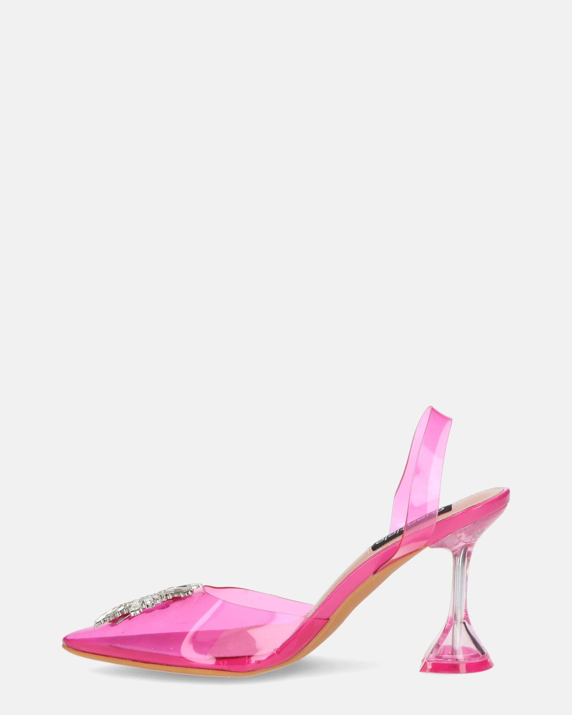 KENAN - scarpe in perspex fucsia con decorazione di gemme in punta