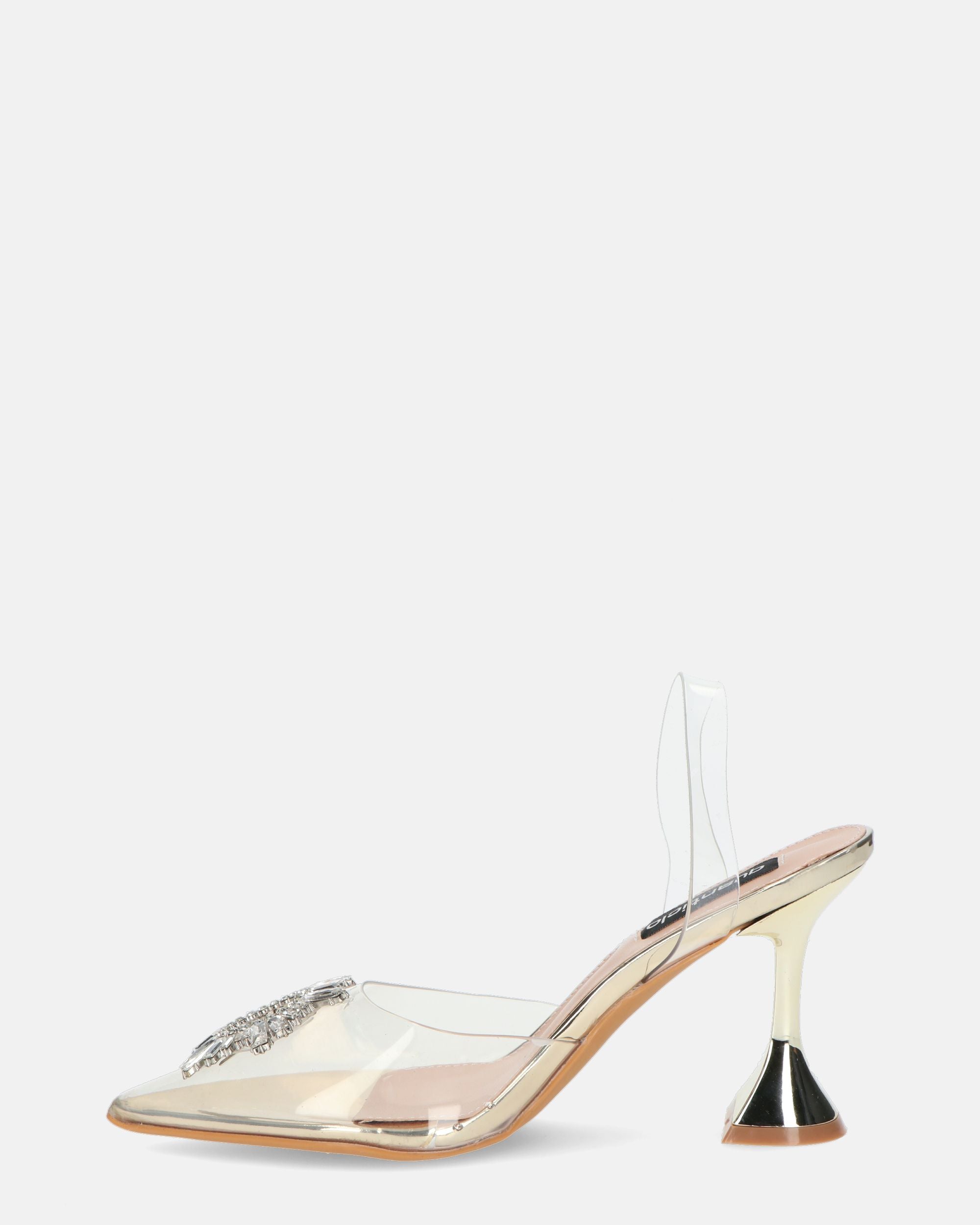 KENAN - scarpe in perspex oro con decorazione di gemme in punta