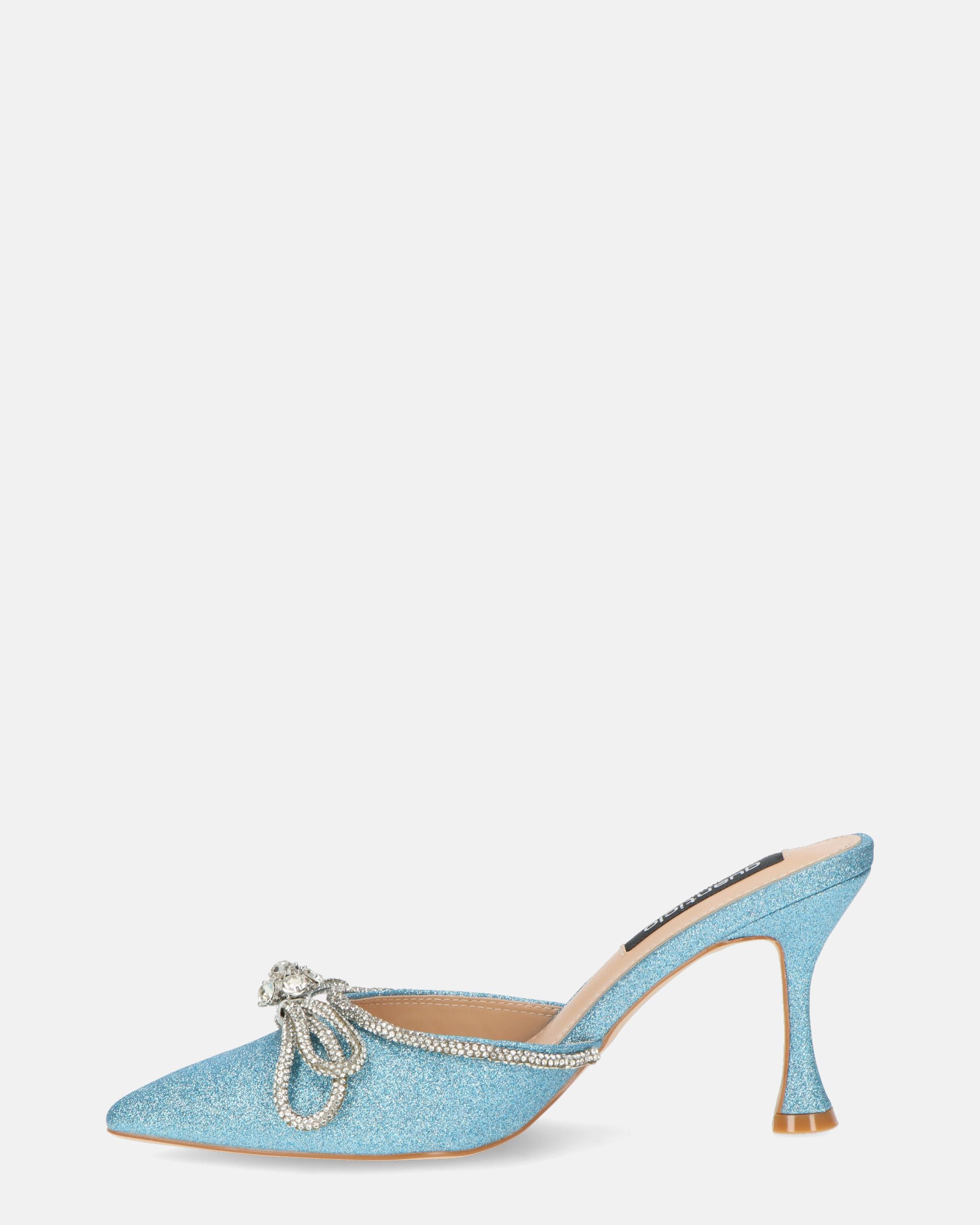 TABBY - scarpe in glitter azzurro con fiocco di gemme