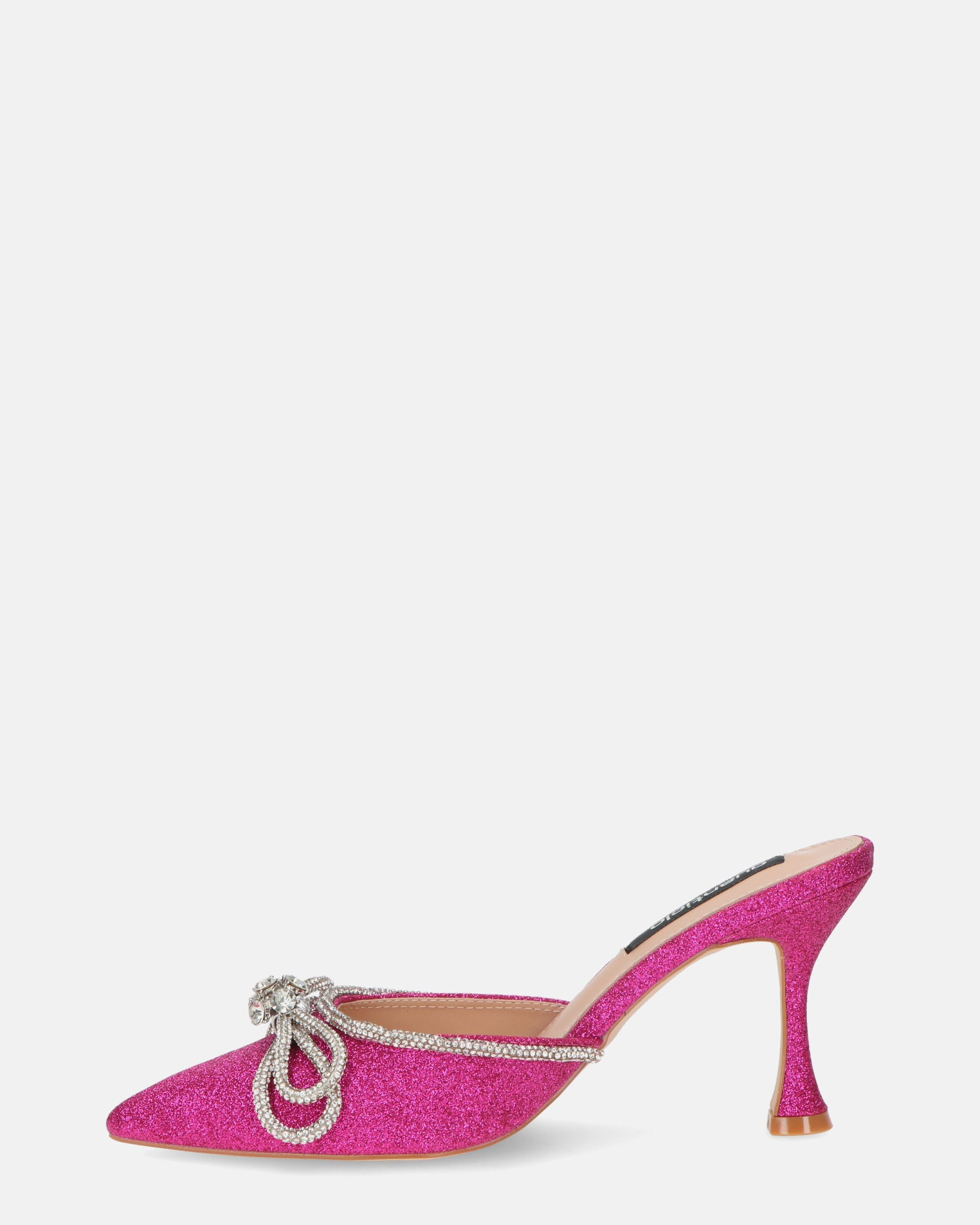 TABBY - scarpe in glitter fuchsia con fiocco di gemme