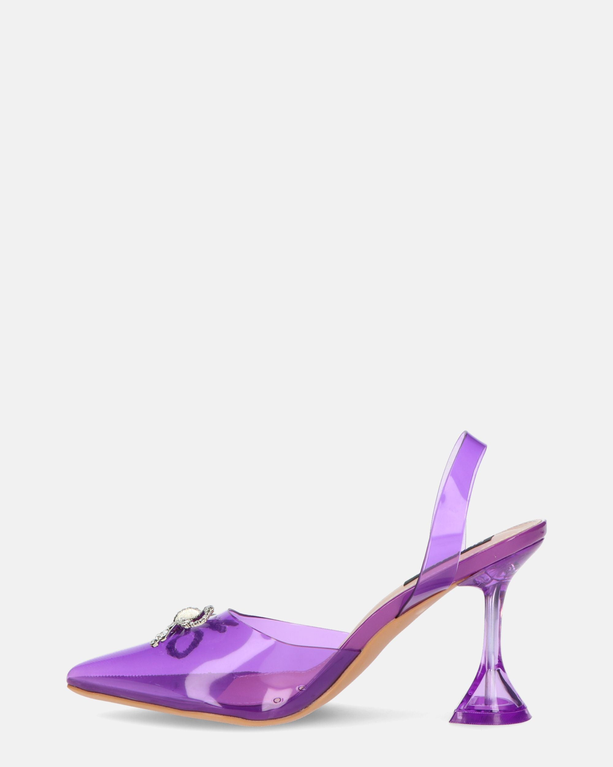 CONSUELO - tacchi in perspex viola con decorazioni in punta