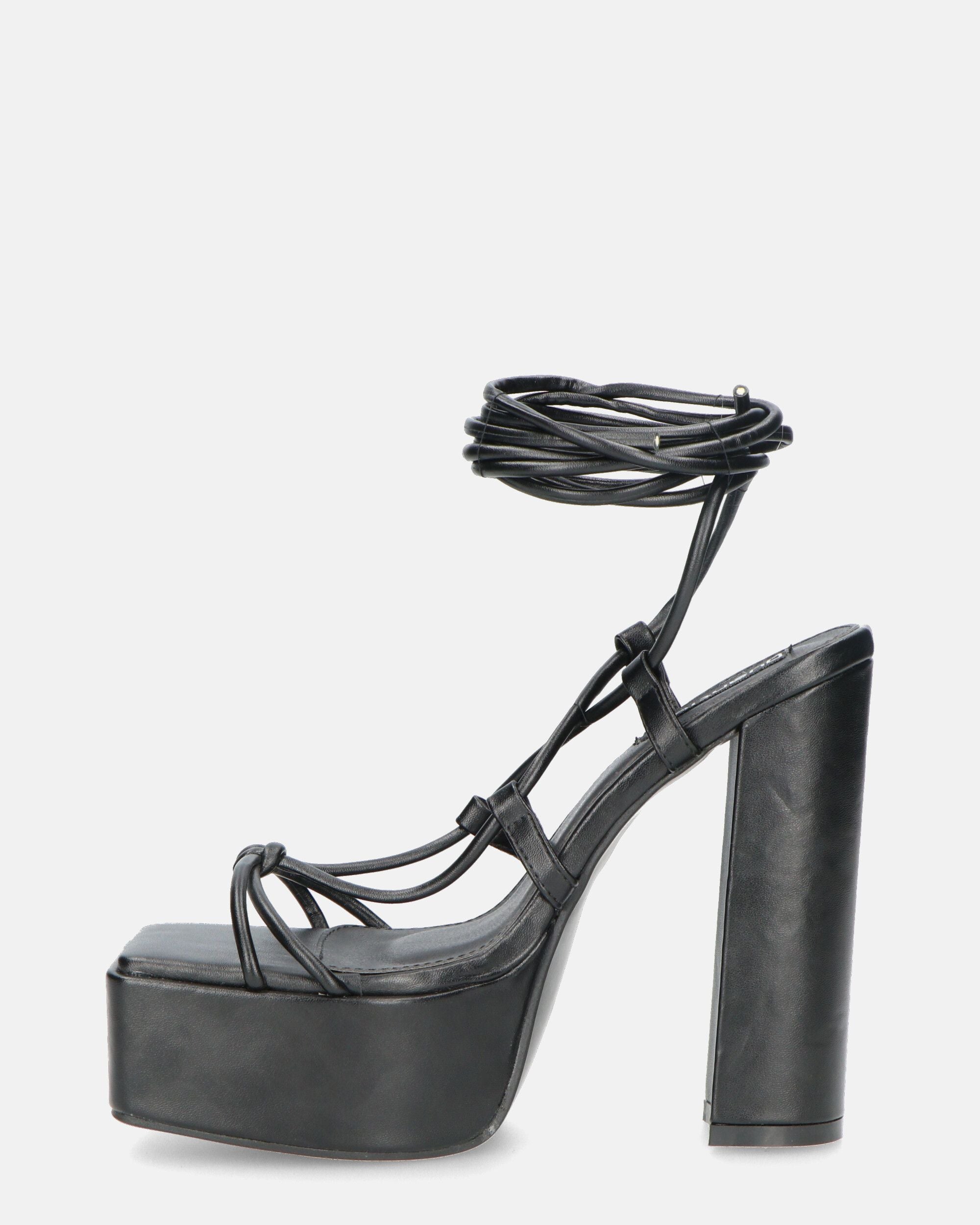 NADITZA - sandali con tacco alto e lacci in ecopelle nera