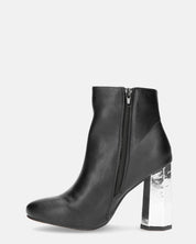 JOANNE - stivaletto nero con tacco in glassy argento