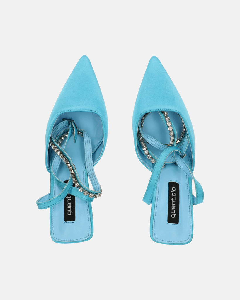 DORIS - scarpe con tacco il lycra azzurro e gemme sul cinturino