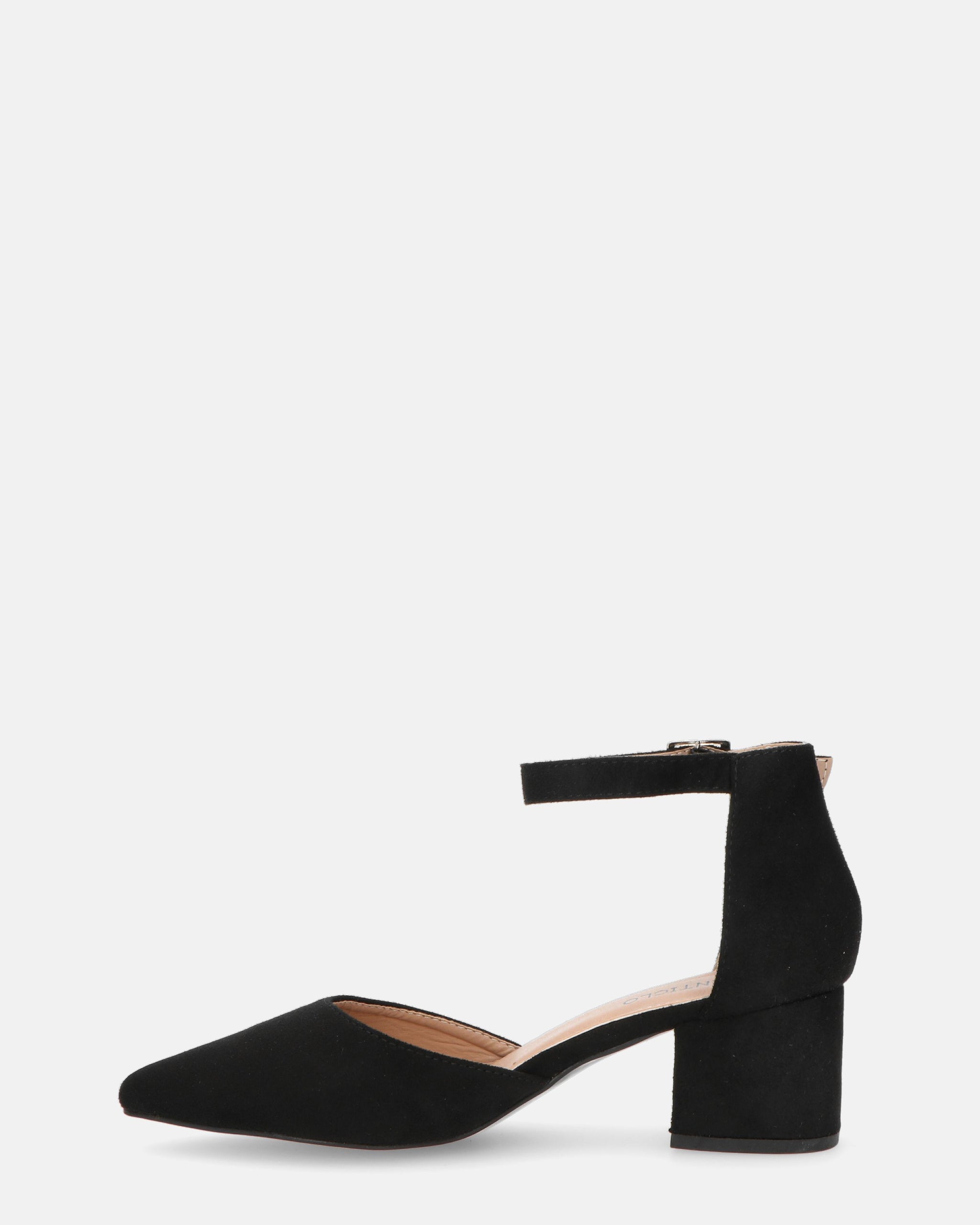 GINNY - sandalo in camoscio nero con tacco