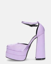 DELANEY - décolleté violetto in raso, tacco alto e doppio plateau