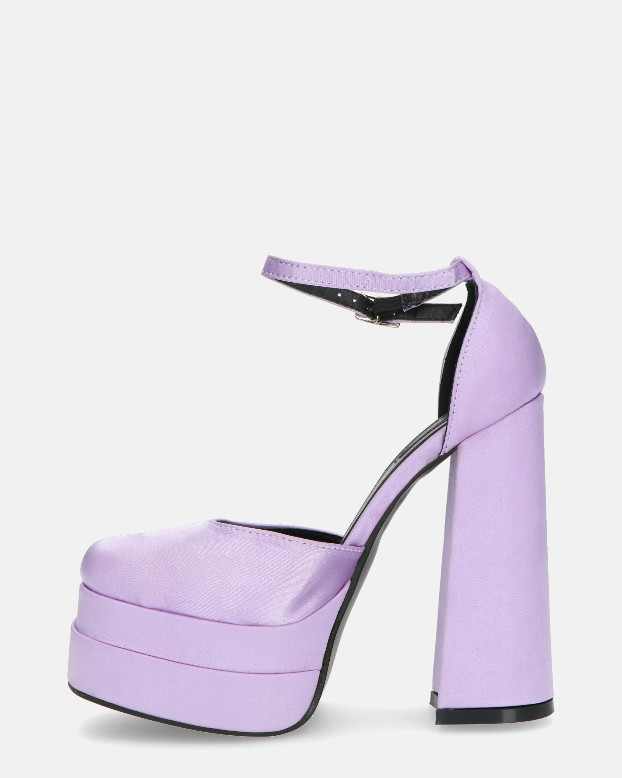 DELANEY - décolleté violetto in raso, tacco alto e doppio plateau