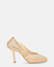 LISBETH - tacco a spillo beige con rete in tessuto e catenina dorata