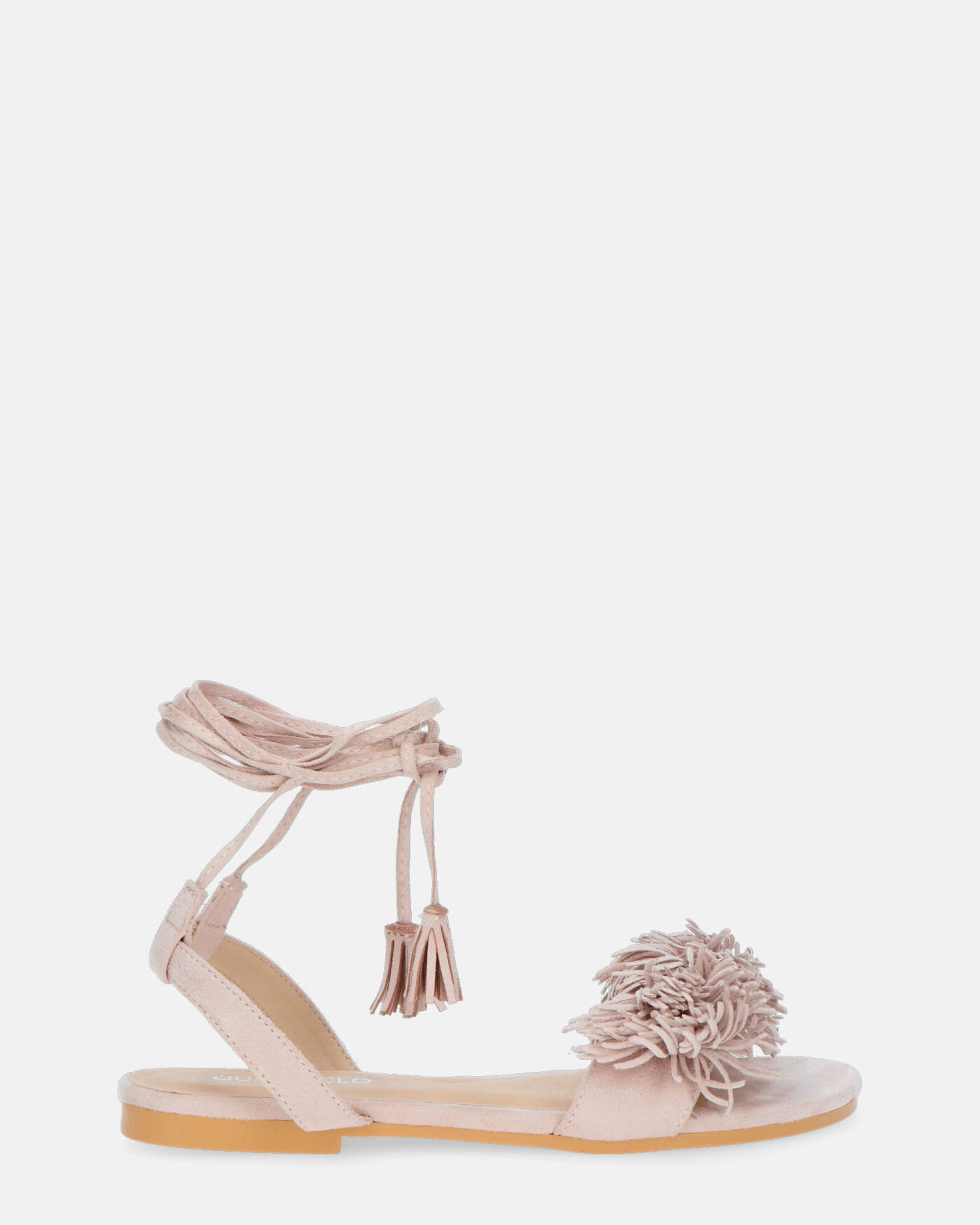 VALERY - sandali in camoscio beige con lacci