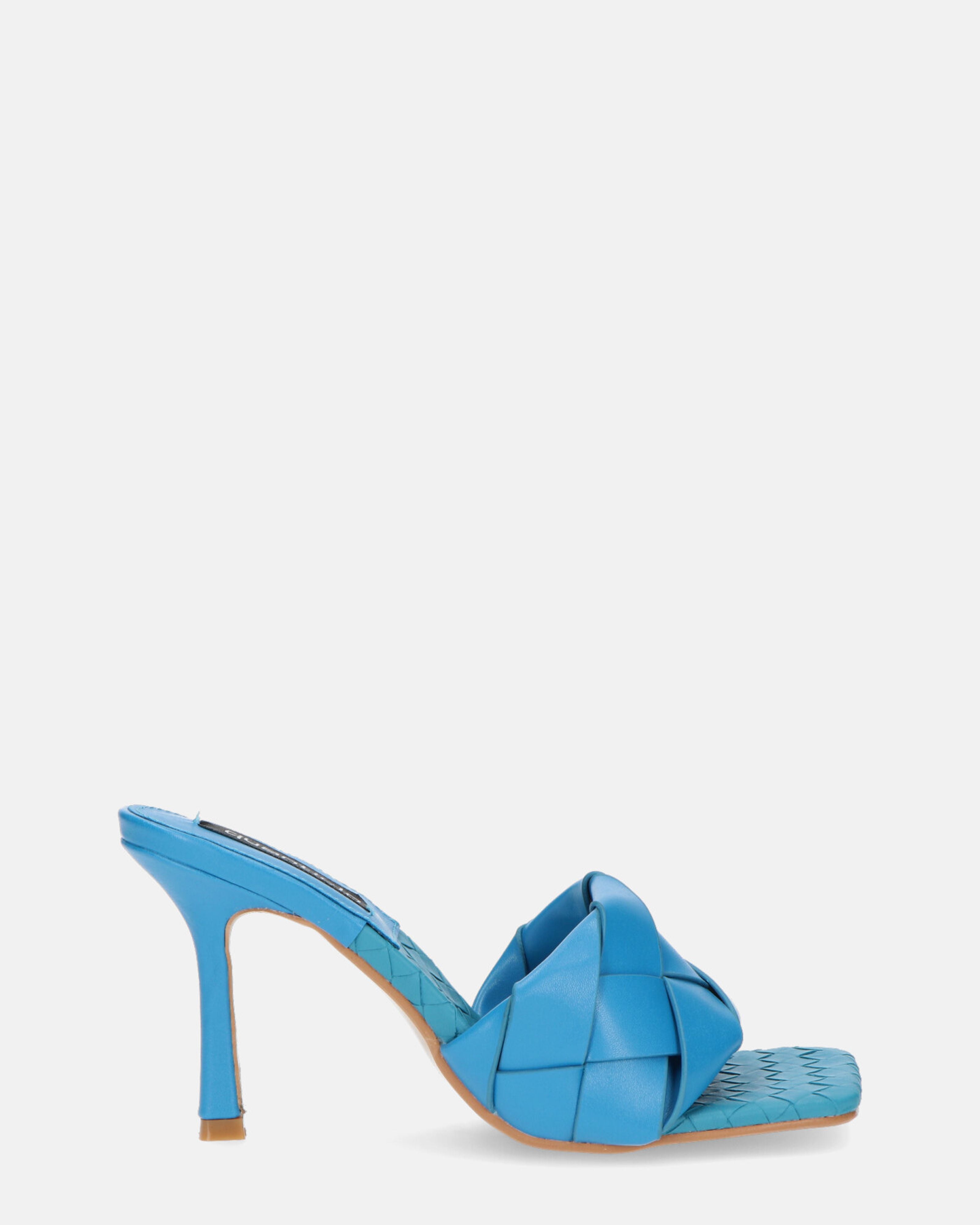 ENRICA - sandalo in pelle blu intrecciata con tacco