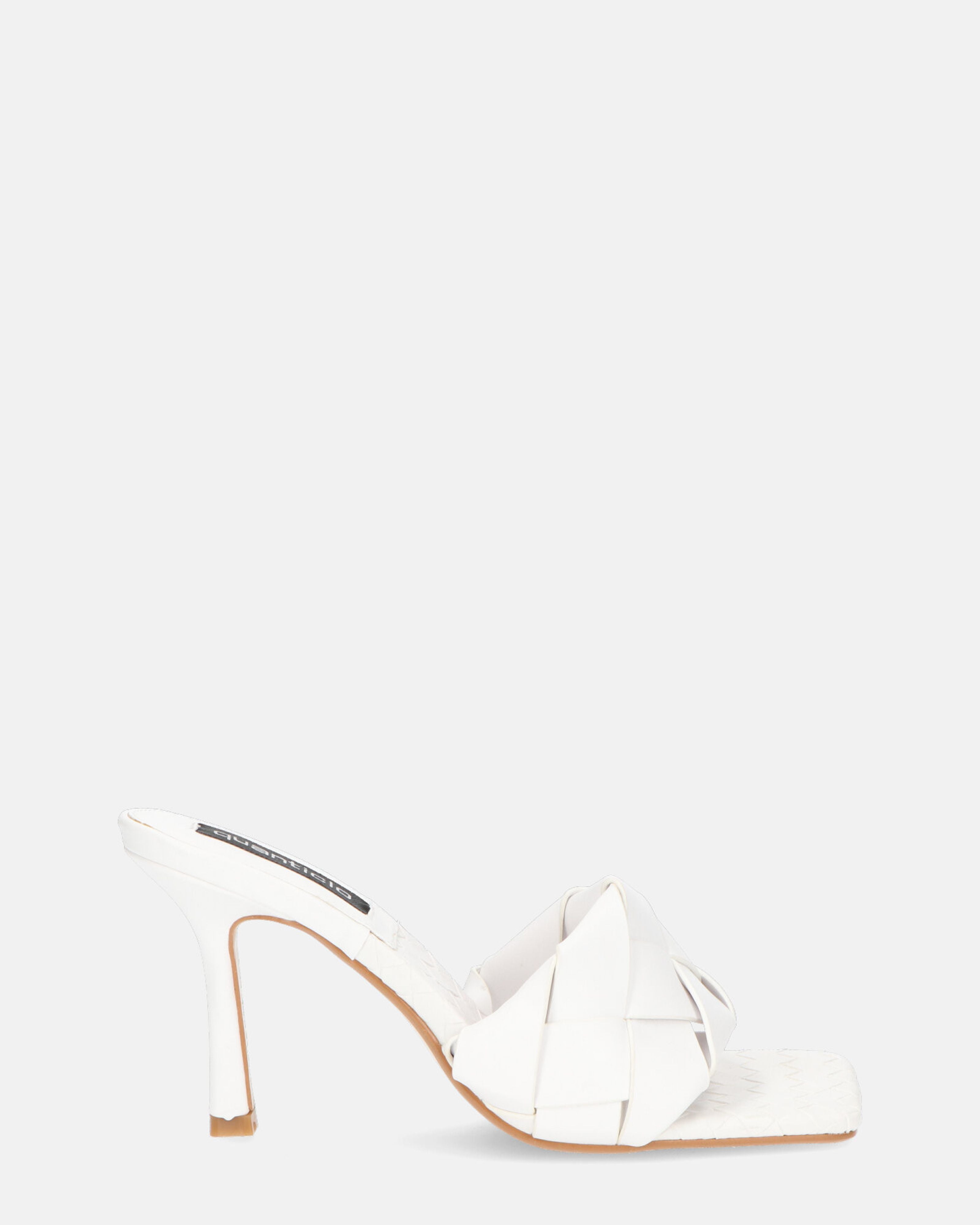 ENRICA - sandalo in pelle bianca intrecciata con tacco