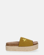 BRYANA - ciabatte con platform in paglia e banda khaki con stella dorata