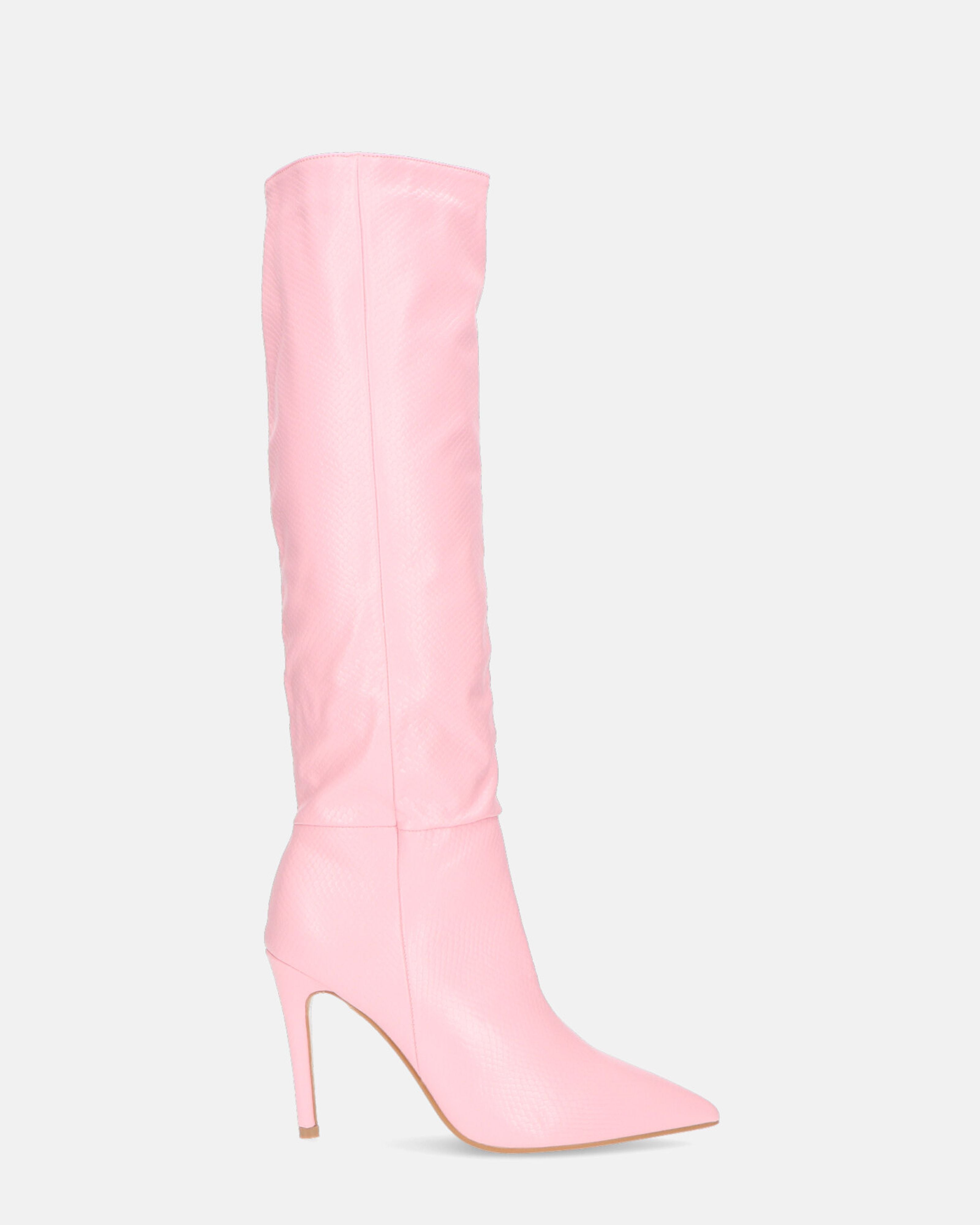 LOLY - stivale con tacco in pitonato rosa
