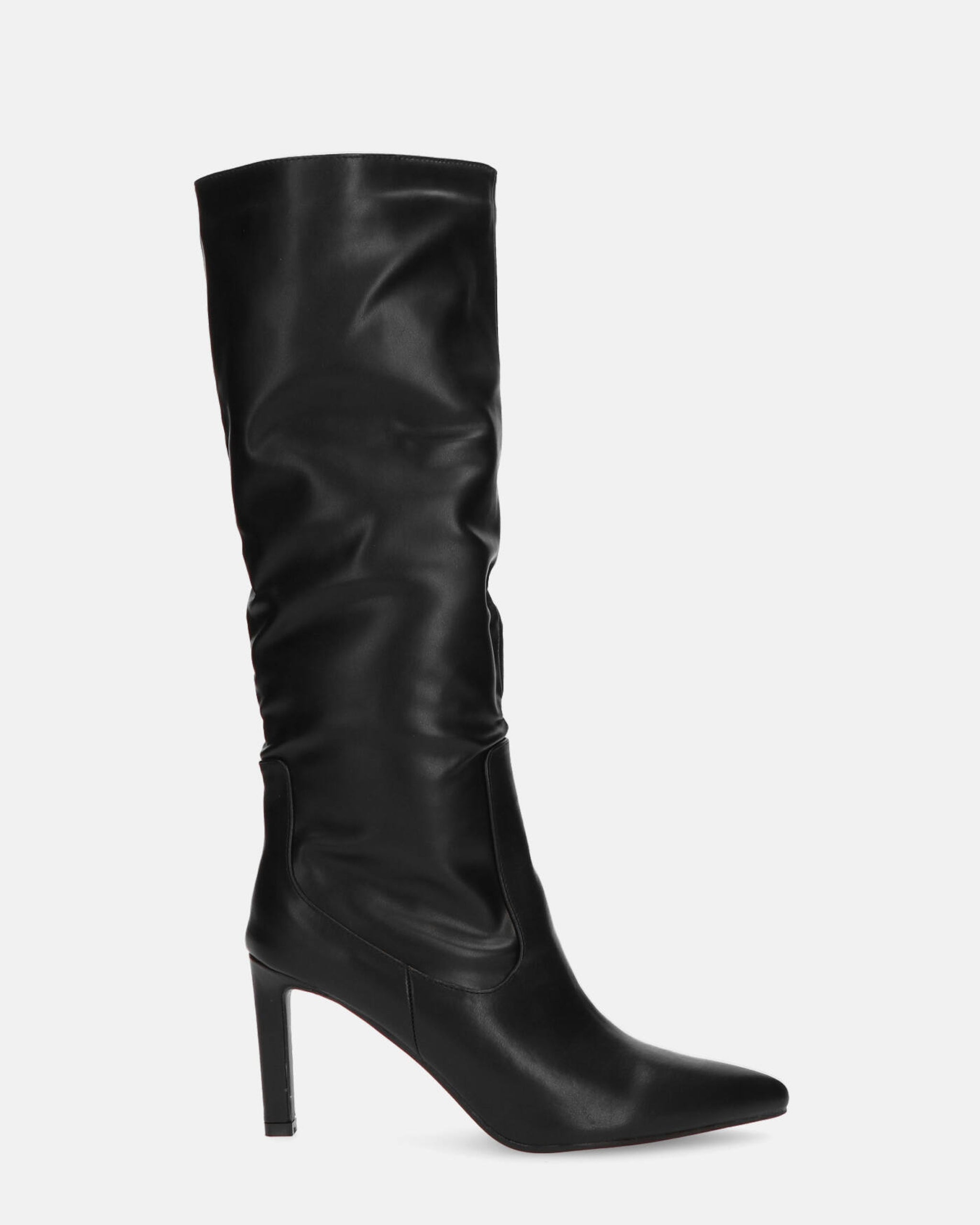 CAROLINE - stivale alto nero con tacco in pelle