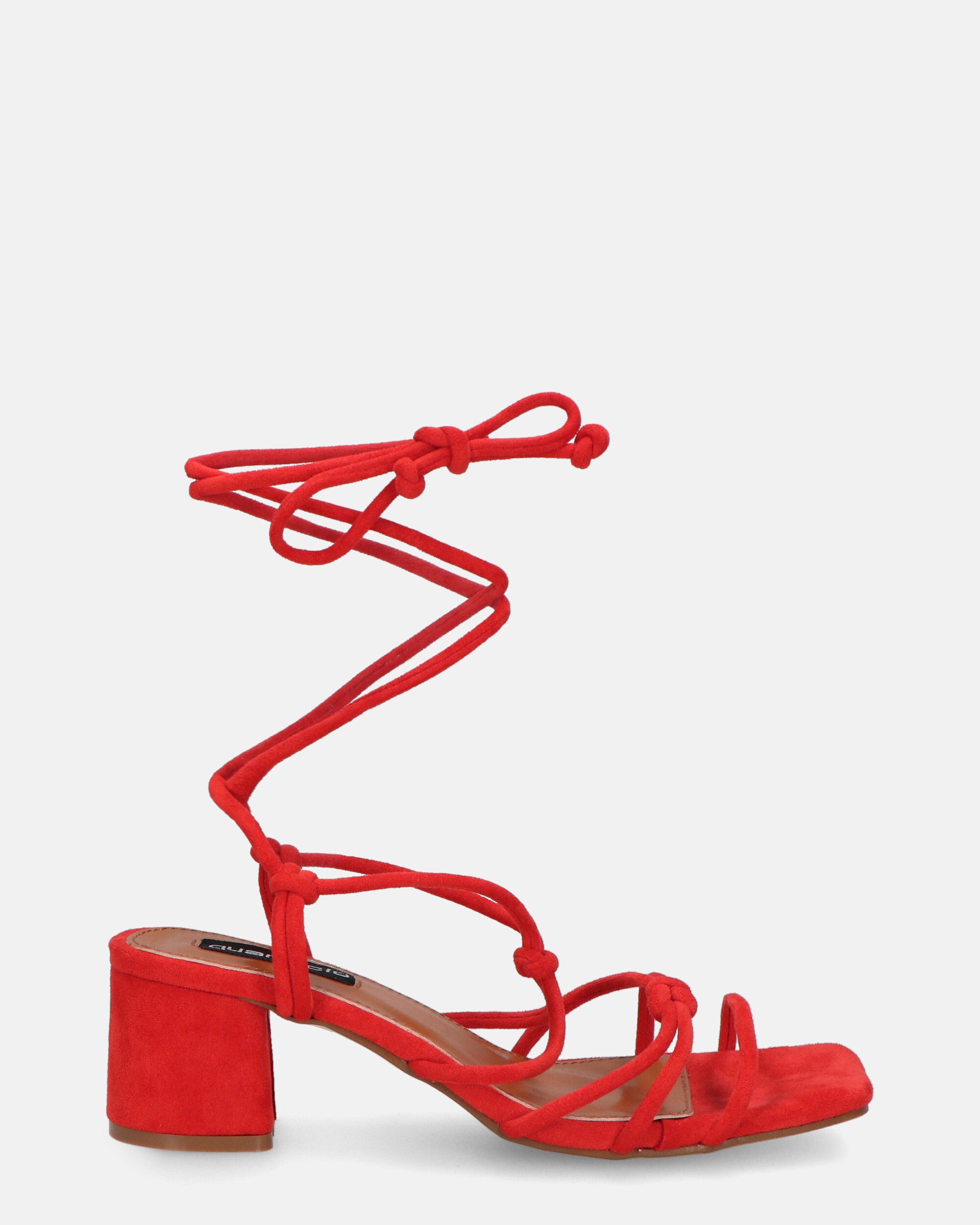 NAKI - sandali in camoscio rosso con tacco e lacci