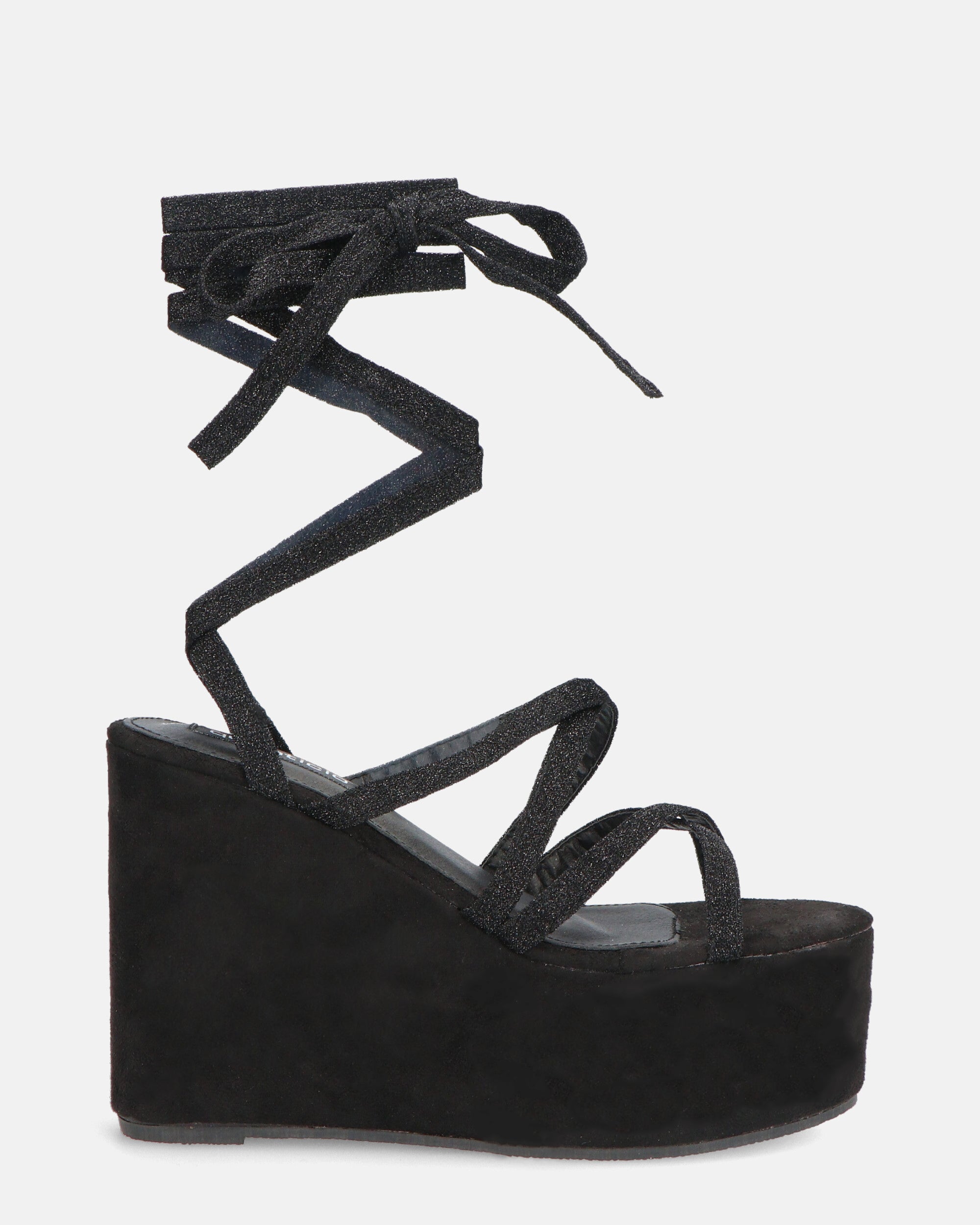 OLLIE - zeppa nera con lacci glitterati