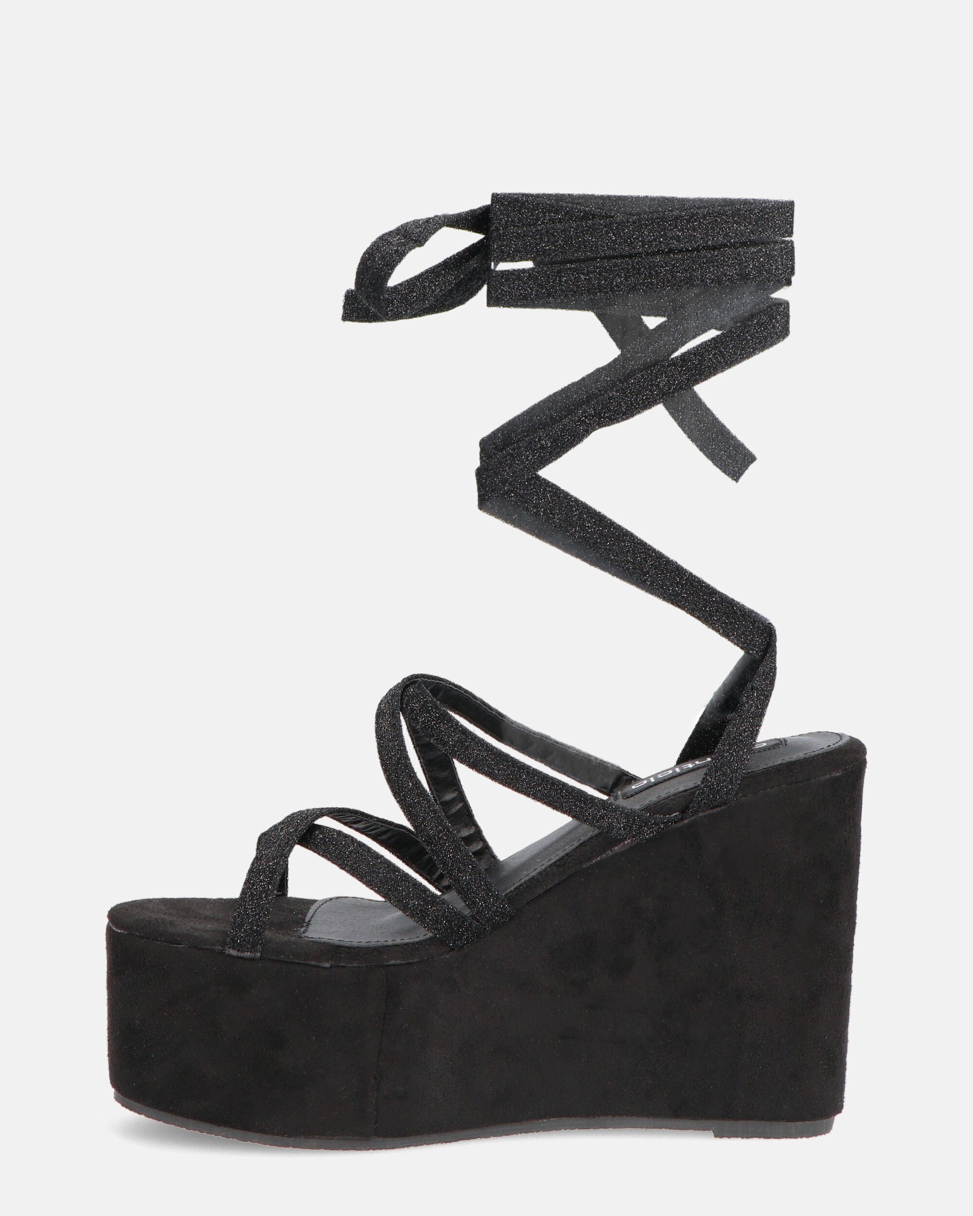 OLLIE - zeppa nera con lacci glitterati