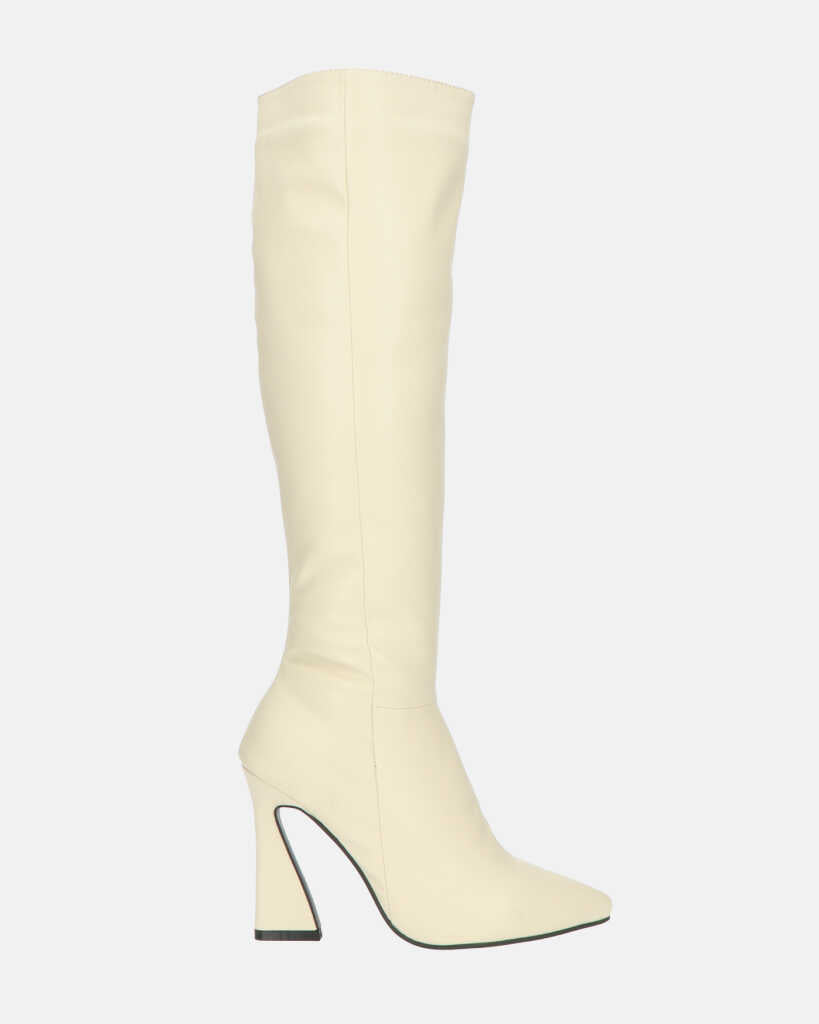 KELLY - stivale alto beige con cerniera laterale