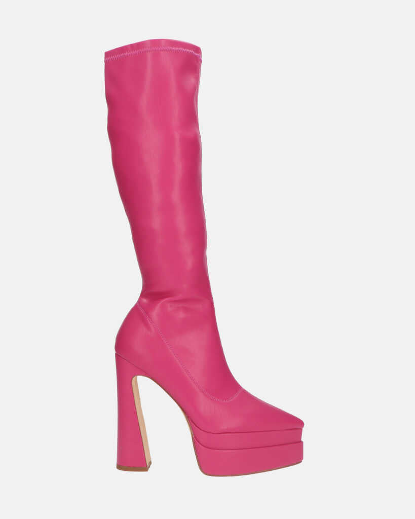 NIKITA - stivali alti in fuchsia PU con platform a punta