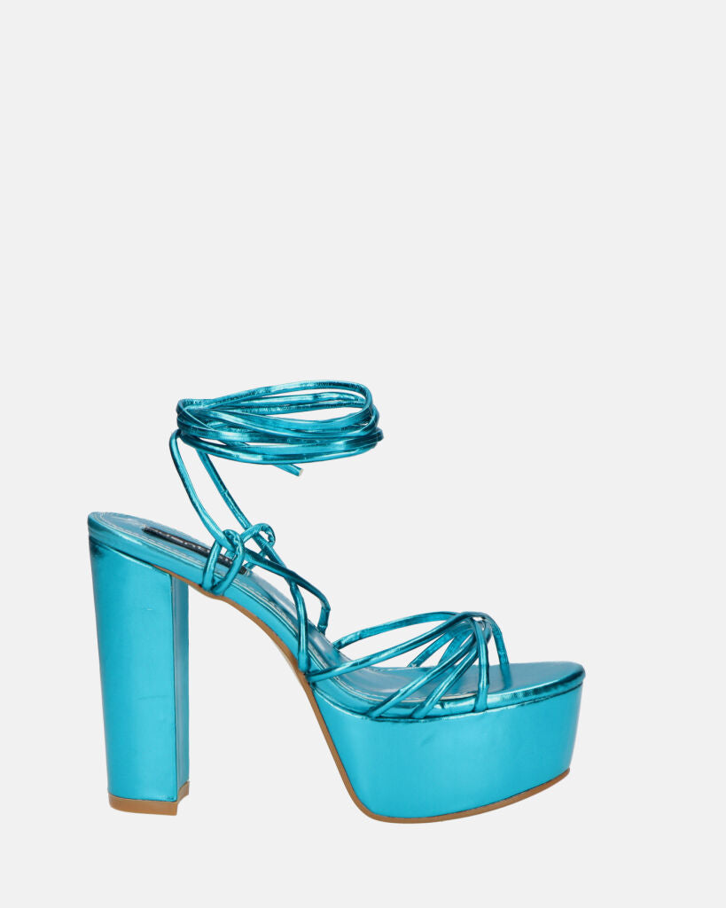 HEATHER - sandali platform in glassy blu elettrico con tacco alto