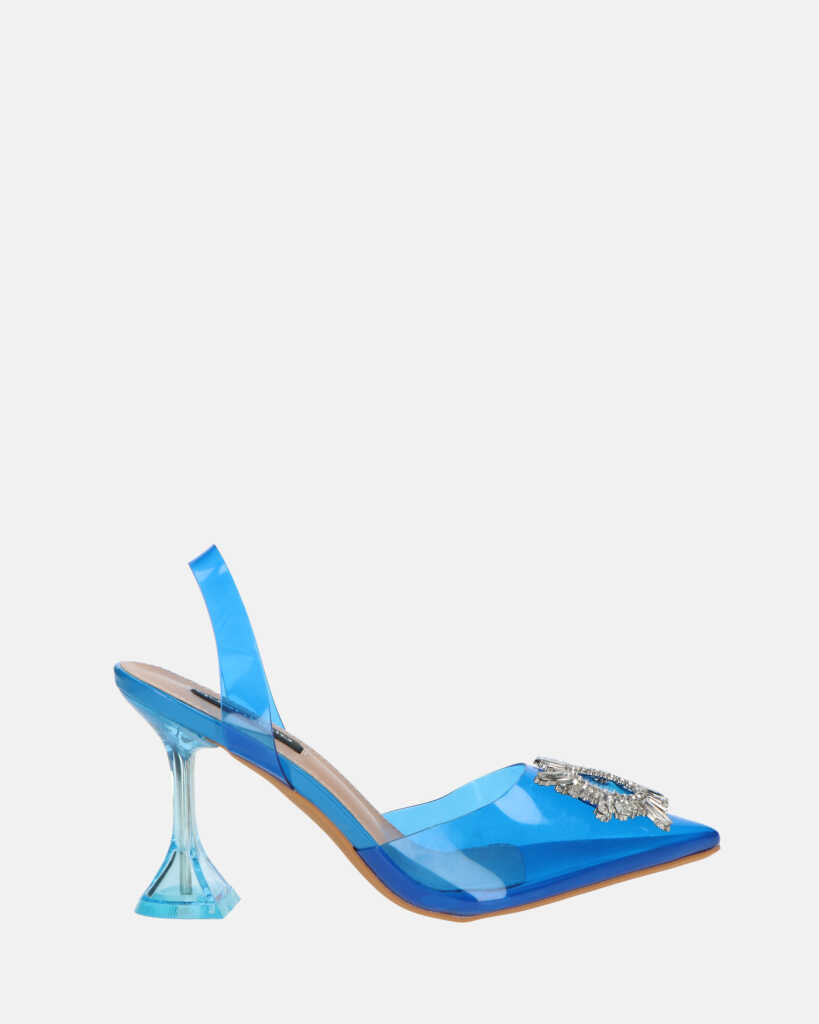 KENAN - scarpe in perspex blu con decorazione di gemme in punta
