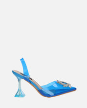 KENAN - scarpe in perspex blu con decorazione di gemme in punta
