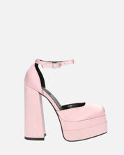 DELANEY - décolleté rosa in raso, tacco alto e doppio plateau
