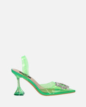KENAN - scarpe in perspex verde con decorazione di gemme in punta
