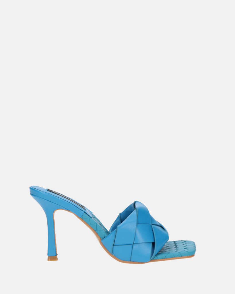 ENRICA - sandalo in pelle blu intrecciata con tacco
