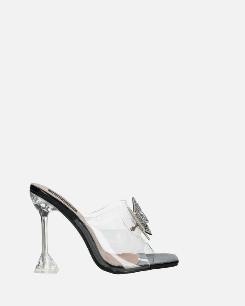 DAKOTA - scarpe nere in perspex con tacco e farfalla di gemme in punta