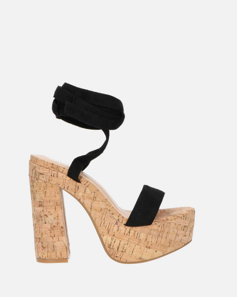 PENELOPE - tacco platform in sughero con camoscio nero