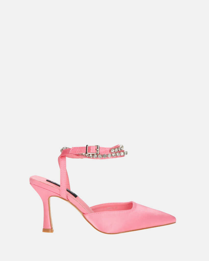 DORIS - scarpe con tacco il lycra rosa chiaro e gemme sul cinturino