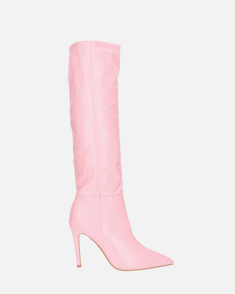 LOLY - stivale con tacco in pitonato rosa