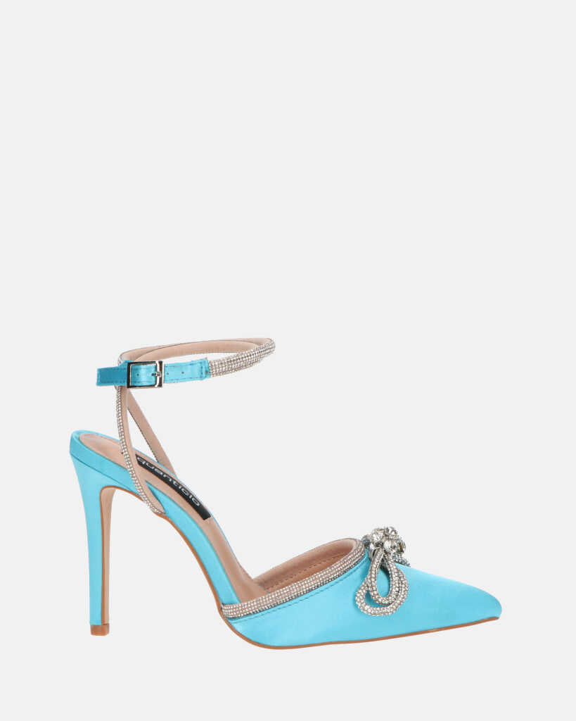 MARETA - scarpe con tacco blu con brillantini e fiocco glitter