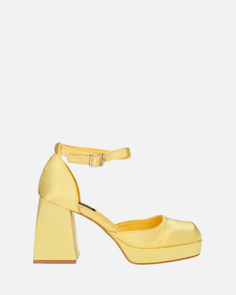 VIDA - scarpe con tacco squadrato in satin giallo
