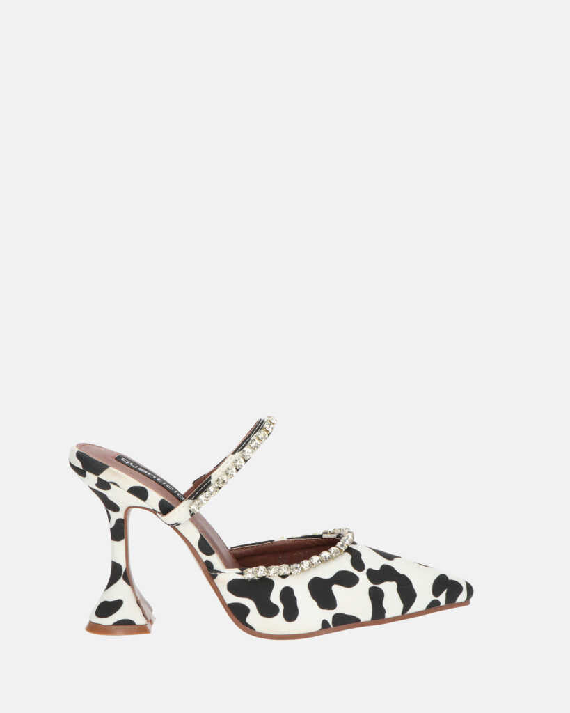 PERAL - scarpa con tacco in leopardato bianconero con gemme