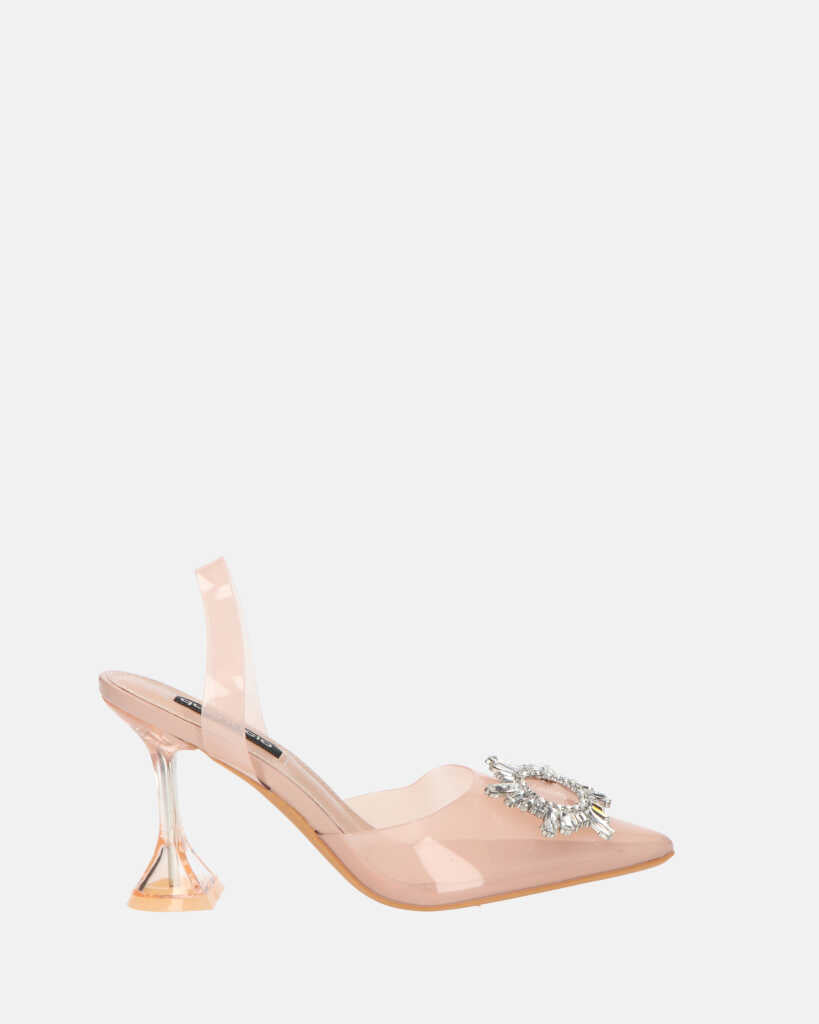 KENAN - scarpe in perspex rosa con decorazione di gemme in punta